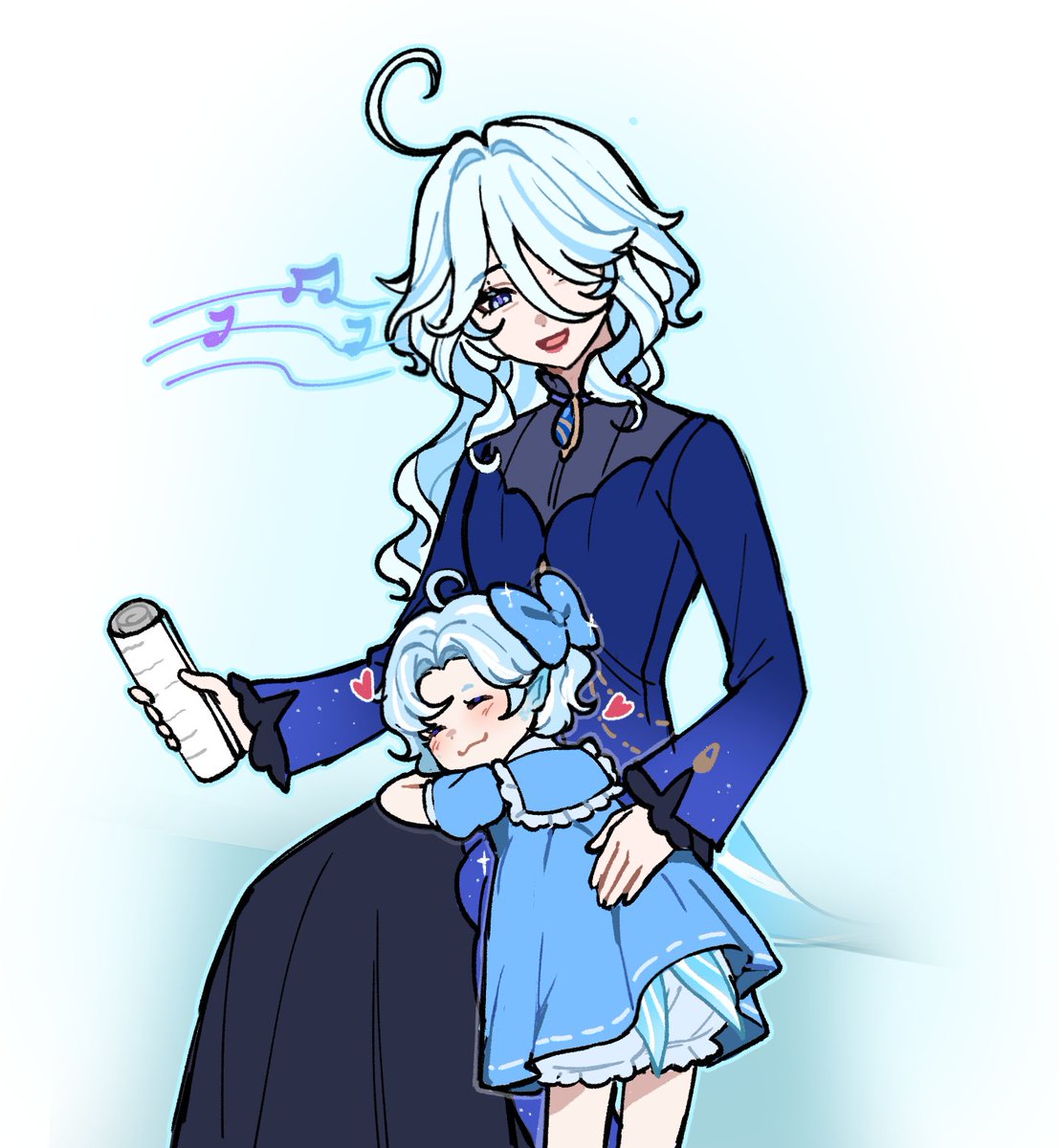Aylu_tori's tweet photo. Mama Furina and baby Cécile doodle 💙 https://t.co/oEalq2tL2H