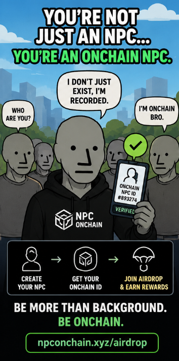 SaputraSep88654's tweet photo. NPC Onchain is about turning memes into participation.

✅ Onchain identity
✅ Community engagement
✅ Proof you're part of the movement
Don't just watch Web3 be part of it. https://t.co/Tma0s3Rj2p