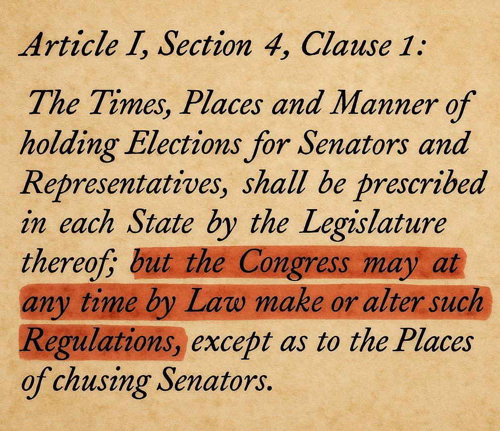 rightillinoisan's tweet photo. @GovernorShapiro Federal elections are administered by the states (not ruled). &amp; Congress absolutely has the ability to change the times, places and MANNER, including the instructions for states on how to administer them. Why else do you think he has encouraged Congress to pass the SAVE act?? 🤦🏼‍♀️ https://t.co/O3pmhNBsYT