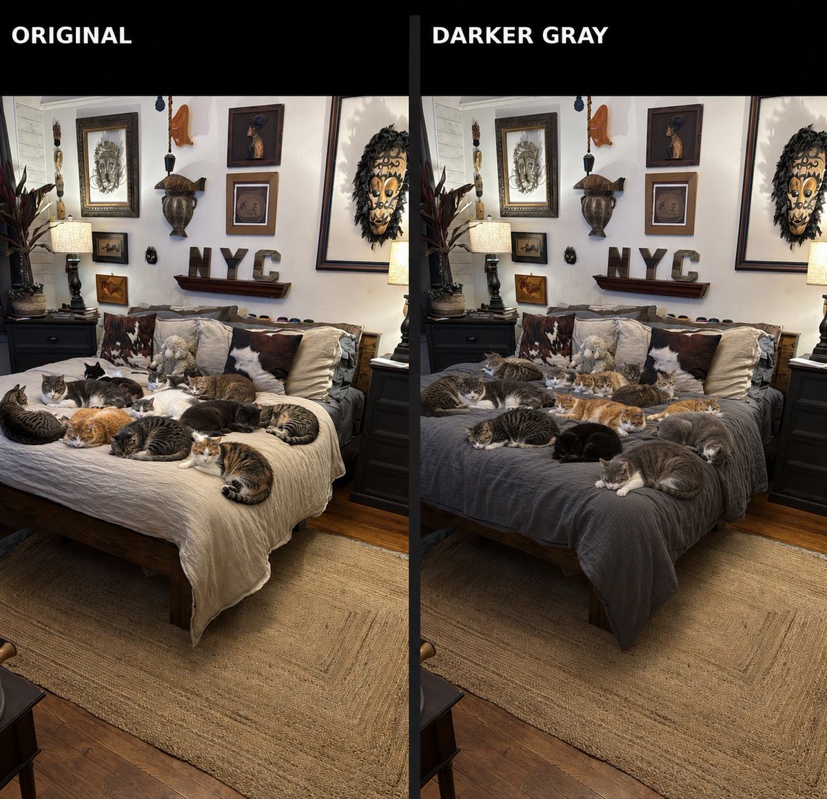 gideonpsmith's tweet photo. @brclothwrites As you see the color of the comforter is irrelevant - you just needed more cats :) https://t.co/TZ6uxhPOMd
