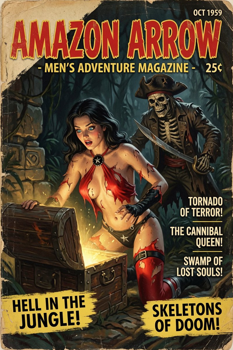 AmazonArrow's tweet photo. Found an old issue of Amazon Arrow - Men's Adventure Magazine! https://t.co/RyWjyjGUH3