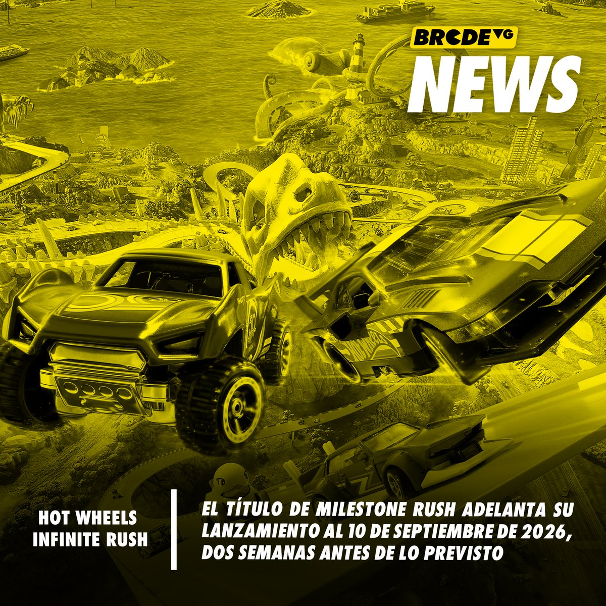 BRCDEvg's tweet photo. 🏁 ¡Buenas noticias para los fans de Hot Wheels! 

Hot Wheels Infinite Rush ya no llegará el 24 de septiembre, sino el 10 de septiembre de 2026.

🔥 Además, Milestone presentó las cuatro islas del juego: Wheelswood, Tentacle Bay, Gearville y Drifty Temples. https://t.co/BrJTphDApg