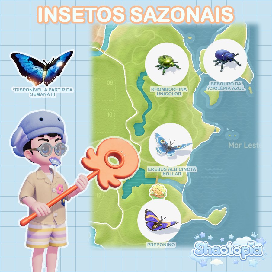 shaotopia's tweet photo. 🦋 Insetos Sazonais

Chegaram os insetos da temporada! Por enquanto, podemos capturar 4 deles. A 5ª espécie será disponibilizada a partir da terceira semana de 'Busca pelas Baleias', na fase extra do evento de captura de insetos especial.

#Heartopia https://t.co/j7wQqR0Jmv