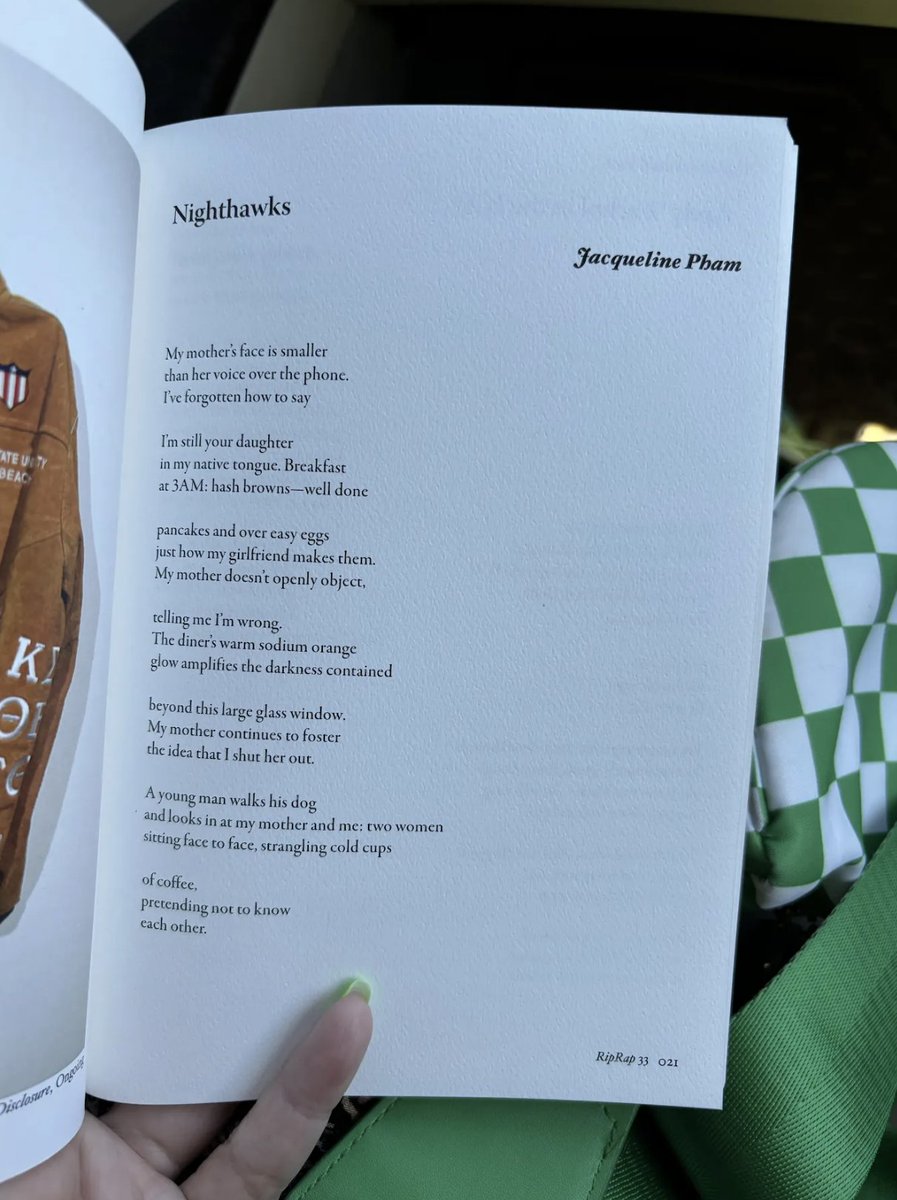JaxNTP's tweet photo. my poems from CSULB's RipRap Volume 33:
• "NightHawks;"
• "when you need your coffee black;"
• "I'm Listening to Strange Fruit."
Some days, used bookstores return versions of yourself you thought had disappeared
#poetry #indiebookstores #jaxntp #riprap #csulbmfa #jaxntpPoet https://t.co/6kuqZTSAXV
