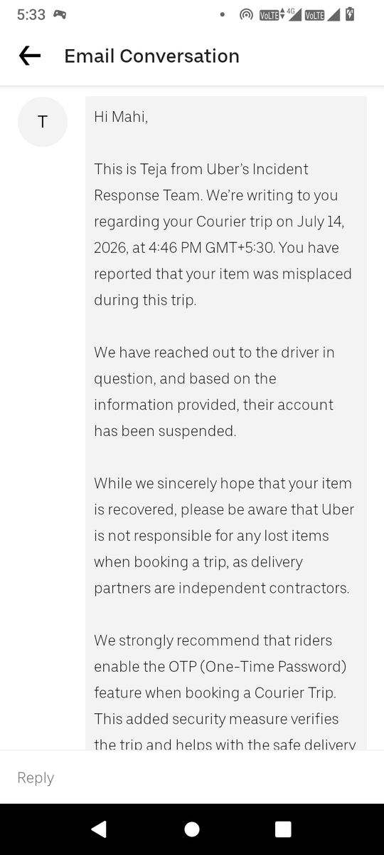 Mehendra1's tweet photo. @UberIN_Support I asked to @Uber where is my parcel still I not recieved.who is responsible for this https://t.co/459ie8wRIK