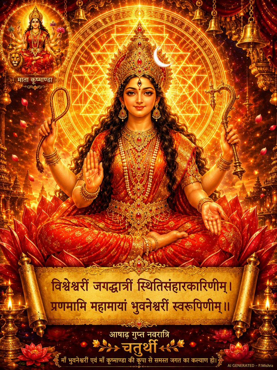 Pmish0703's tweet photo. पुण्यमयी #गुप्तनवरात्रि  पर #दशमहाविद्या का चतुर्थ रुप विश्वेश्वरी #श्रीभुवनेश्वरी एवं आदिशक्ति #श्रीकूष्माण्डा के श्रीचरणारविन्दों में कोटिशः प्रणाम।

परमेश्वरी श्रीभुवनेश्वरी और  ब्रह्माण्डजननी श्रीकूष्माण्डा
सम्पूर्ण सृष्टि का कल्याण करें।🙏🏻🌷 https://t.co/gYVRw6riHS