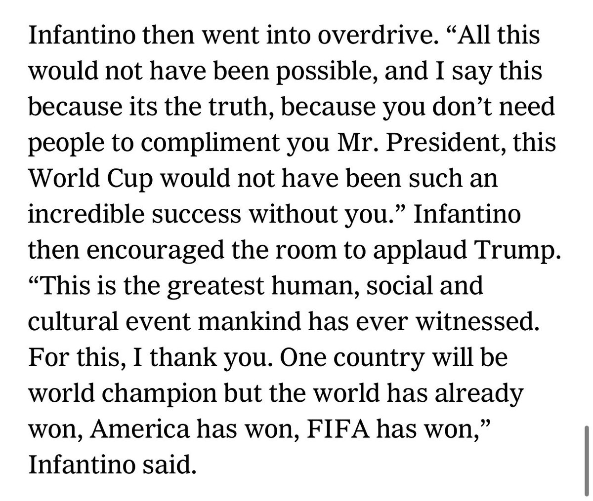 AdamCrafton_'s tweet photo. If you’d like a paragraph to encapsulate the servile Infantino and his latest debasing performance before Trump in Trump Tower (where fifa pay rent for office space), here it is. https://t.co/qOhBrn73CG