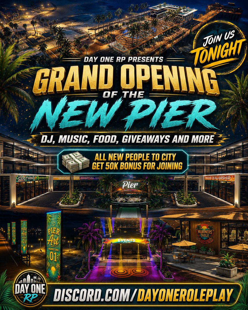 trillyirl's tweet photo. LIVE RIGHT NOW! GRAND OPENING OF THE NEW PIER

Come start your journey here ---> https://t.co/mPczFbOyeX

https://t.co/kjpSruN2Bi 

#fivem #gtarp https://t.co/eXDqCmC8Xz