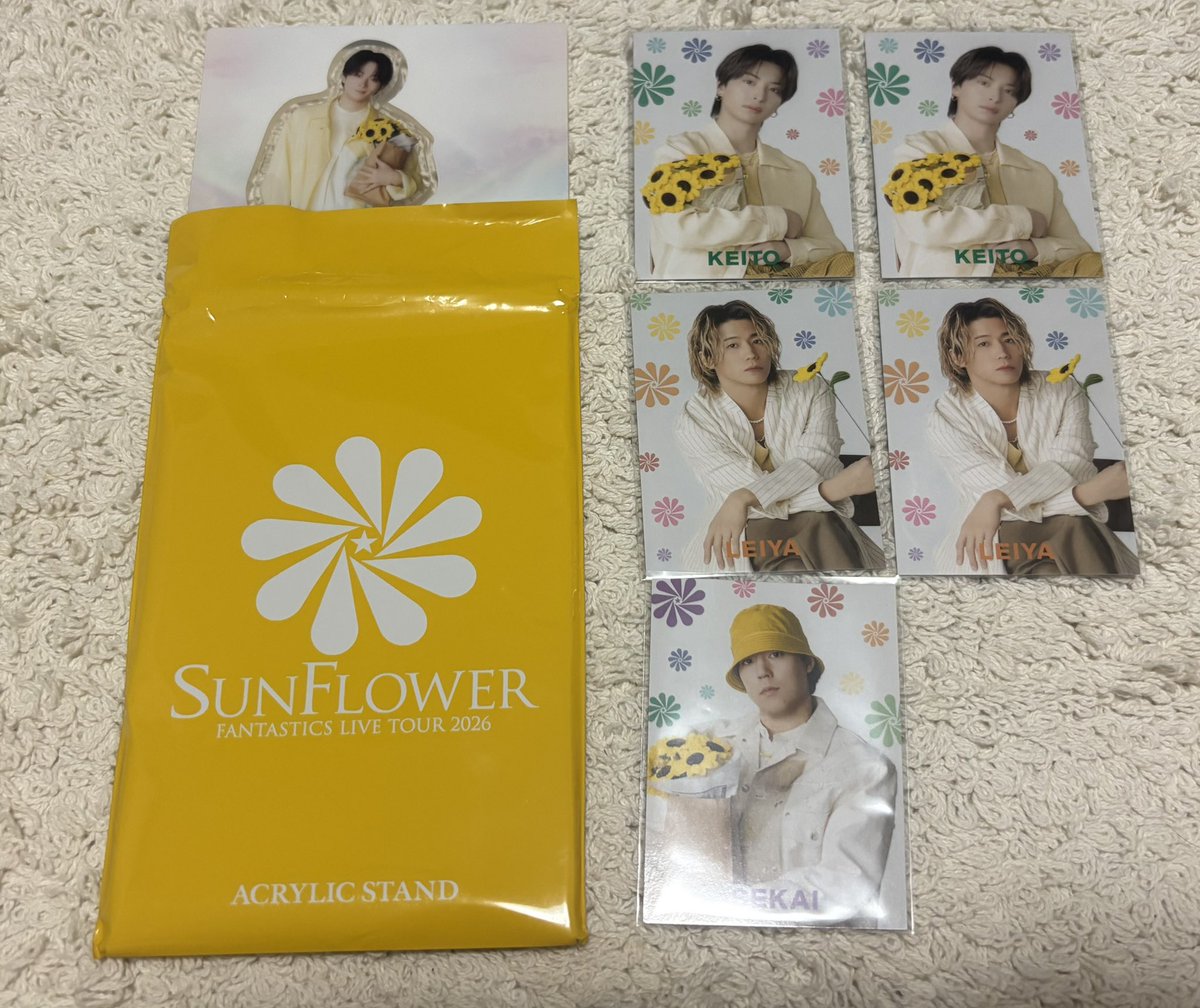 jus2sz's tweet photo. FANTASTICS LIVE TOUR 2026 SUNFLOWER ファンタ フォトカ アクスタ ガチャ 縁日 BOT 交換

【譲】八木勇征 木村慧人 佐藤大樹 
        澤本夏輝 堀夏喜 瀬口黎弥 世界
        (画像のもの、過去物あり)

【求】中島颯太

7/18.19静岡での交換希望です
お心当たりのある方はご連絡ください https://t.co/W86YfFeZDX