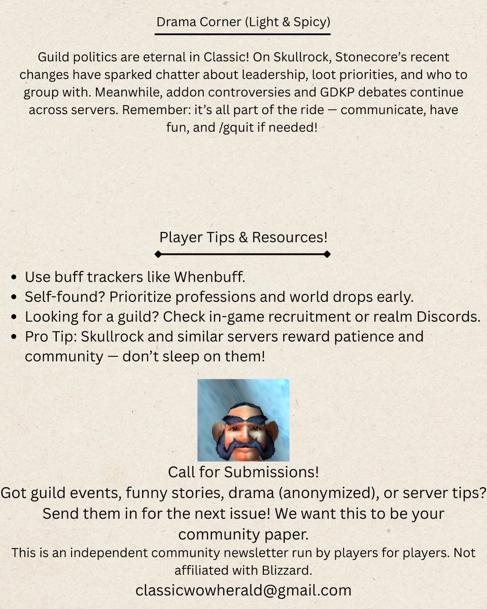 TruthJesse's tweet photo. ๐ฐ First Issue of The Classic WoW Community Herald is out! Skullrock guild spotlight (Elf Core, Stonecore, Ruthless Souls HC, DEADCORE) Submissions open. <3 #WoWClassic #ClassicWoW #WoWHardcore #Skullrock
@Warcraft @Shobektv @icyveins https://t.co/m6JjQ0YW6s