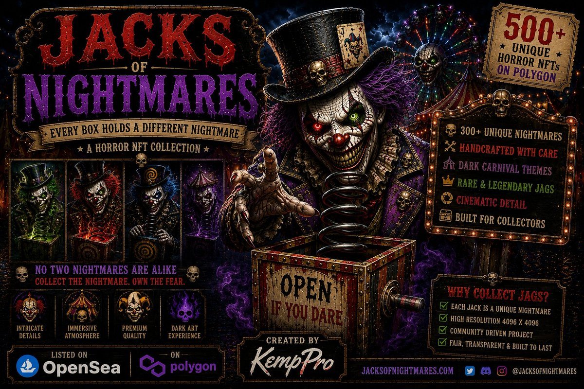 NFTARTbyKempPro's tweet photo. ** DROPPING SUMMER OF 2026 **

*** A KempPro Creation ***

https://t.co/jvI79fLnEE

🔥🔥 JACKS OF NIGHTMARES 🔥🔥 https://t.co/WCuH8uqRTh