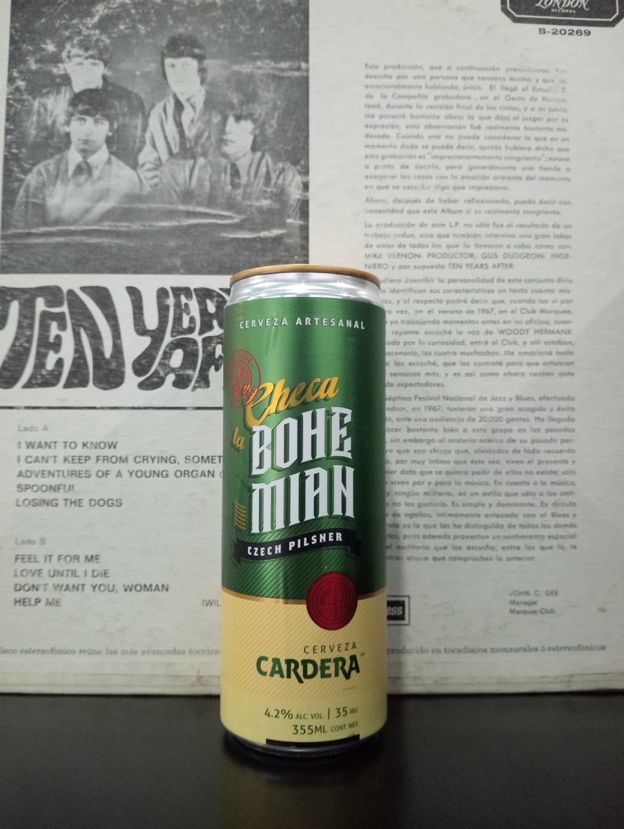 FCervisia's tweet photo. Inicia el viernes de #CebadaYVinyl con Checa La Bohemian de Cerveza Cardera una Czech Pilsner fresca y seca con 4.7%
Ten Years After, 1967
#Frigus #beer #cerveza #craftbeer #beerme #beertime #beerlover #BrothelHB #drinkbeer #vinylrecords #vinylcollector #viernes #birra #bier https://t.co/KqhOxYTWqg