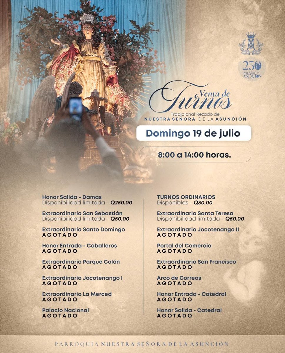 Fervortradicion's tweet photo. [ Información ]

Parroquia Nuestra Señora De La Asunción

🔸️Quinta Fecha de Venta de Turnos 
Este - DOMINGO 19 DE JULIO https://t.co/uLFlGjDBpy