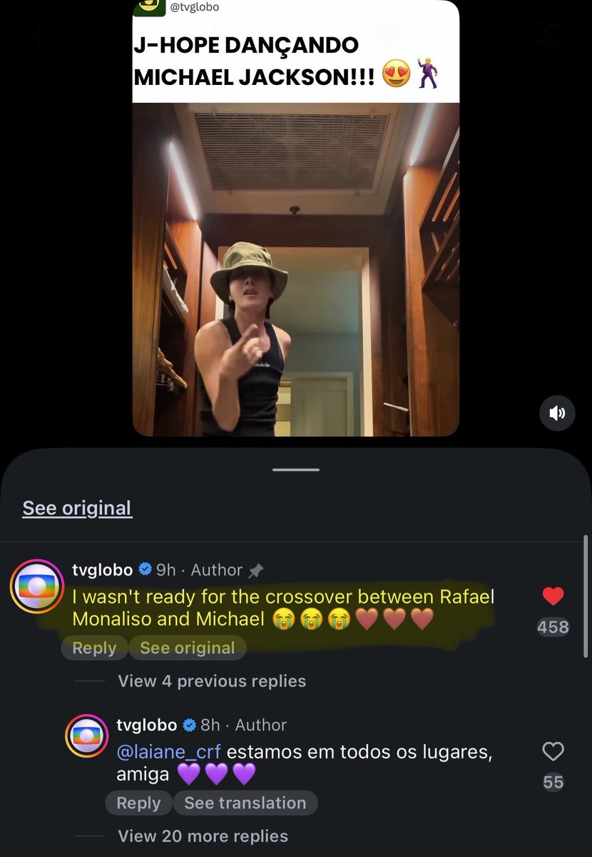 HobiCasa's tweet photo. TV Globo, Latin America’s largest commercial TV network & 2nd largest commercial network in the world, just called  j-hope as Rafael / Mona Liso 😭 and posting his MJ cover in their 18 M followers socmed account ! ohhh they can’t wait for the Prince of Latam to step into Brazil 😍 🇧🇷🇧🇷🇧🇷