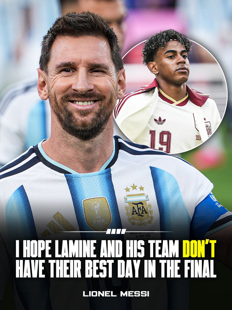 FabrizioRomano's tweet photo. 😬🇦🇷🇪🇸 Leo Messi on Lamine: “We’ll try to play a great match, but I hope he and his team don’t have their best day”. https://t.co/O3T4hBj7BF