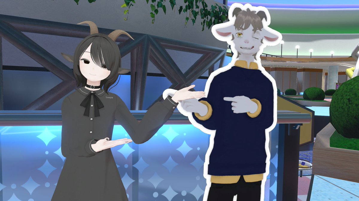 omoti158_vrc's tweet photo. そうそう、サンプルでまだ悩んでいた時の話
パラダイスボーイさんの動画をお見掛けしてから、この山羊のメアを知るまでに至ったんです
こうやって撮れる機会があって感激でした！ https://t.co/wCFXlgEpzB