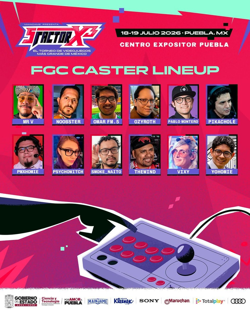sfactorgaming's tweet photo. Las voces que harán temblar la arena de la emoción! 🔥 🎤 
Ellos serán los individuos talentosos que estarán dando vida a los encuentros de SFactor X3. 🎮 
¡El dulce baile de la competencia será narrado con el mejor talento!
📍 Centro Expositor Puebla
🗓️ 18 y 19 de julio
🎟️ Enlace en la biografía para entradas gratis