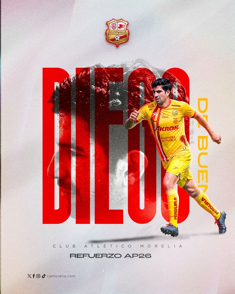 C_A_Morelia's tweet photo. ¡Experiencia y jerarquía! Tras su exitoso paso por clubes de Liga MX como Necaxa, Puebla y Santos, y con una escala en la primera división de Costa Rica 🇨🇷, Diego de Buen es a partir de hoy, jugador rojiamarillo. 🔴🟡

¡Bienvenido a tu nueva casa Diego! 😎📍

#DelCanarioSoy https://t.co/N6x8tydgbM