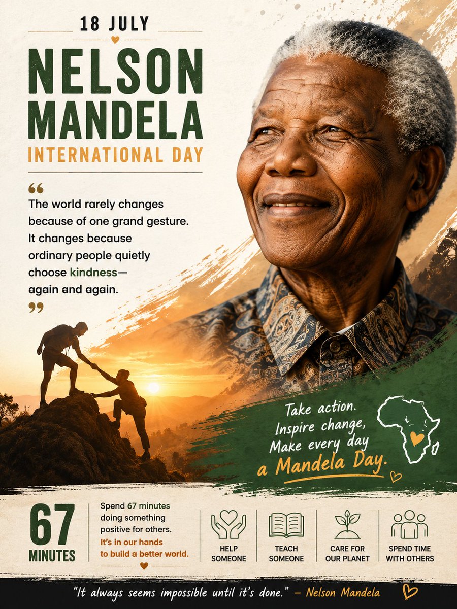 Cipher_Revolt's tweet photo. The world doesn't change only through history-making moments.

It changes every time an ordinary person chooses kindness when no one is watching.

Small acts, repeated every day, create the biggest impact. 🌍🤝

#NelsonMandelaDay #MandelaDay #Kindness #Humanity #BeTheChange #SaturdayThoughts #Inspiration