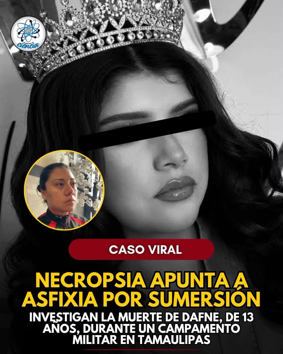 EnsedeCiencia's tweet photo. 🚨El caso de Dafne, de 13 años, continúa causando conmoción. De acuerdo con el dictamen forense difundido por la familia y confirmado por la Fiscalía, la causa de muerte fue asfixia por sumersión. Además, la madre de la menor denunció públicamente que su hija fue entregada con vómito y múltiples moretones en distintas partes del cuerpo, por lo que exige una investigación exhaustiva para esclarecer qué ocurrió durante el campamento militarizado.

⚠️ Hasta el momento, las autoridades no han determinado oficialmente que se trate de un homicidio ni han atribuido responsabilidades penales a alguna persona. La investigación sigue en curso para establecer cómo ocurrieron los hechos y si existieron actos delictivos u omisiones.