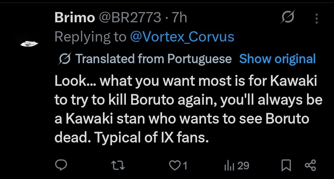 Vortex_Corvus's tweet photo. Picking-a-side mentality has done major damage to this fandom.
People don't read posts anymore. They decide whether you're "Team Boruto" or "Team Kawaki" first, then interpret everything you say through that lens.@BR2773 you are genuinely dumb my guy
#kawaki #borutotwobluevortex https://t.co/d2vvIfrUD3