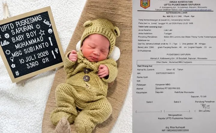 Jakartalk's tweet photo. Nama bayi “Muhammad MBG Subianto” bermasalah, Disdukcapil Kabupaten Wonosobo sarankan namanya diganti. https://t.co/KyYhdcE0e8