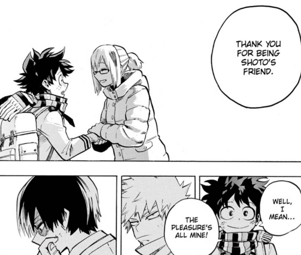 fantasyizuku's tweet photo. this scene is genuinely so fruity like.. izuku's blush?? his response?? shouto being flustered and shy???? the way fuyumi says it like a sister approving of her brother's bf???? insane https://t.co/a1VWzwQf6l