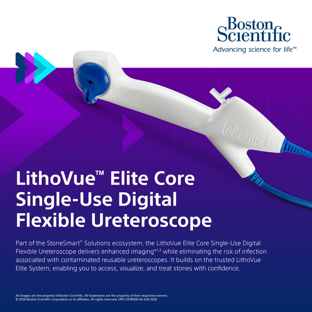 bsc_urology's tweet photo. We are pleased to announce the commercial availability of the LithoVue™ Elite Core Single-Use Flexible Ureteroscope System.
LithoVue Elite Core builds on the trusted LithoVue Elite System, enabling you to access, visualize, &amp; treat stones with confidence. https://t.co/llxJSObUJg https://t.co/t4dlRILGCm