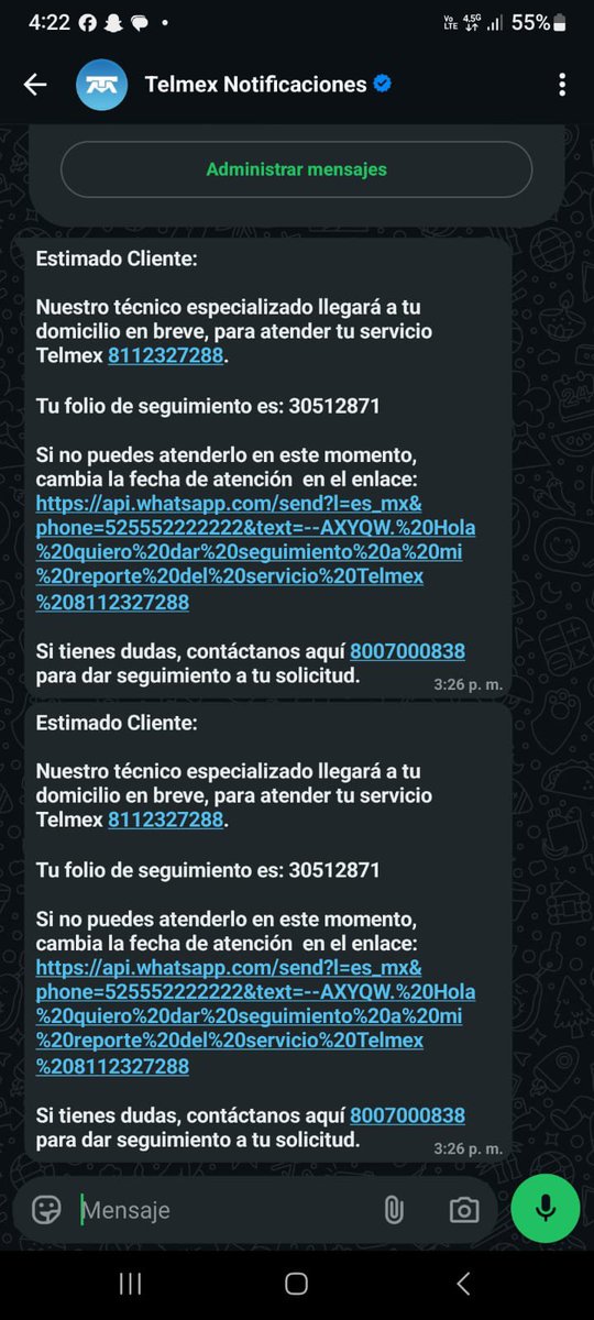 aleksmb85's tweet photo. @TELMEXSoluciona @AtencionProfeco @Profeco @Telmex Que bola de inútiles e irresponsables, otra vez nada, no pueden venir a reparar el servicio y dicen los mismo, el técnico ya esta trabajando en la reparación y no se reportar conmigo, ya tengo 1 semana 1 dia asi y no hacen nads https://t.co/8ysCEcUbIQ