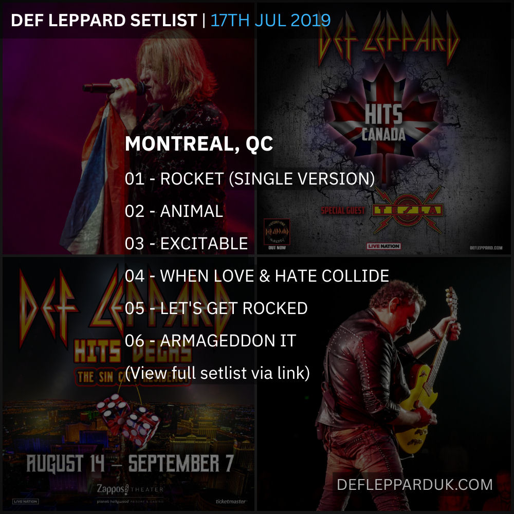 dltourhistory's tweet photo. Def Leppard #Setlist for a show in
Montreal QC CANADA 🇨🇦 7 Years Ago on this day in 2019
01 - Rocket (Single Version)
02 - Animal
03 - Excitable...
#defleppard #joeelliott #viviancampbell
https://t.co/vXSipaQNmr https://t.co/UnNo0bUOJp