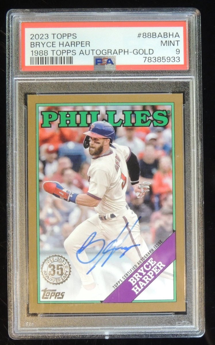 crazzypickers's tweet photo. 2023 Topps 1988 BRYCE HARPER Auto Gold PSA 9 31/50  #MLB #baseball https://t.co/lF25sy8Evl #collectible #cards #Phillies #topps https://t.co/YSSp9VusuO