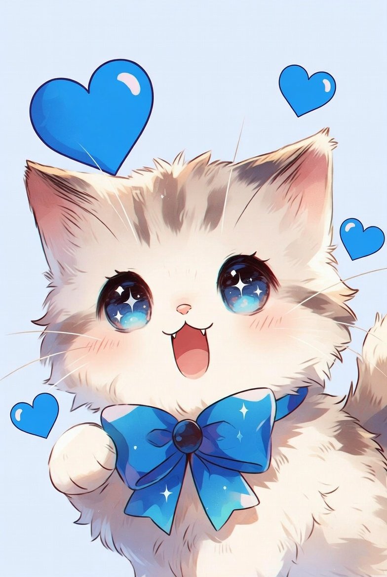 青色リボンゲットにゃん☺🎀💙