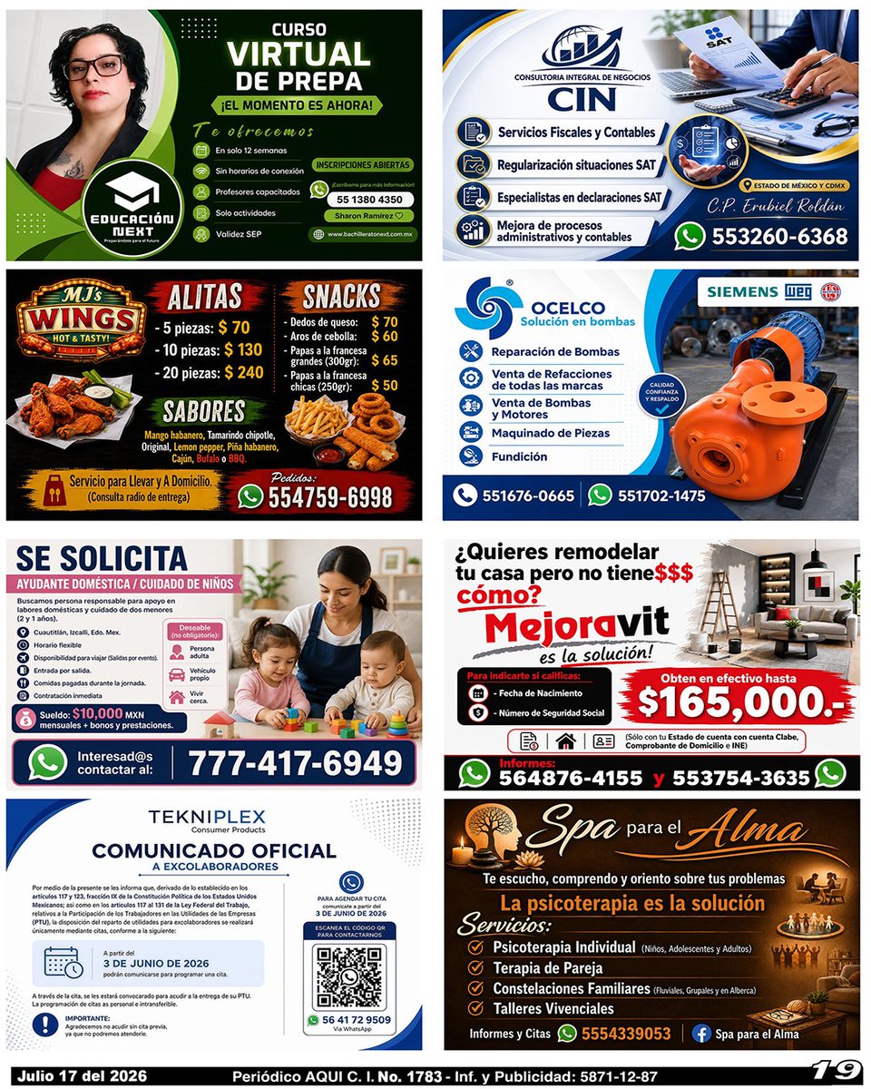 periodicoAQUI's tweet photo. #PrepaVirtual #contadores #Alitas #BombasyMotores #ayudantedomestica #Mejoravit #RepartoDeUtilidades #psicoterapia #AQUICUAUTITLÁNIZCALLI
Compártelo, puede ser de utilidad para alguien.
Nuestra Edición Completa en:
https://t.co/nhsGHRahBI https://t.co/kHDoeF7Xir