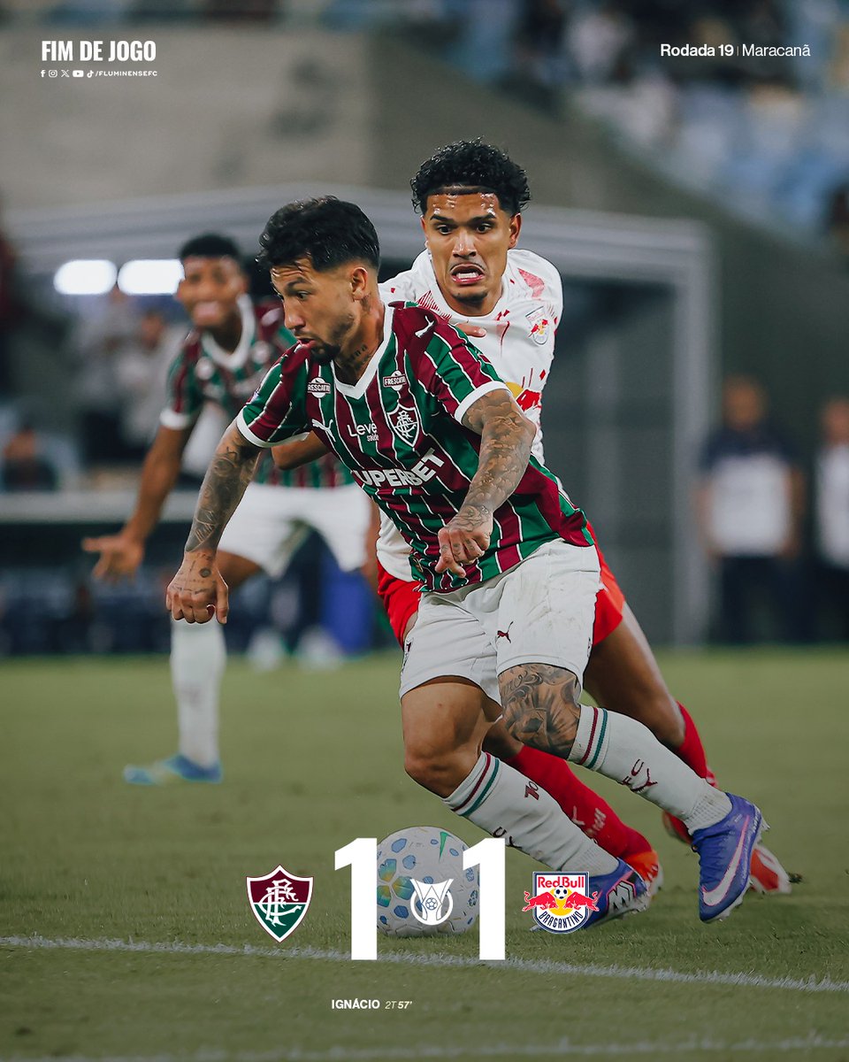 FluminenseFC's tweet photo. Fim de jogo. Ignacio marca no fim e o Flu empata com o RB Bragantino no Maracanã. Voltamos a campo no próximo domingo (26), contra o Grêmio, fora de casa. https://t.co/EuFsCZmYCK