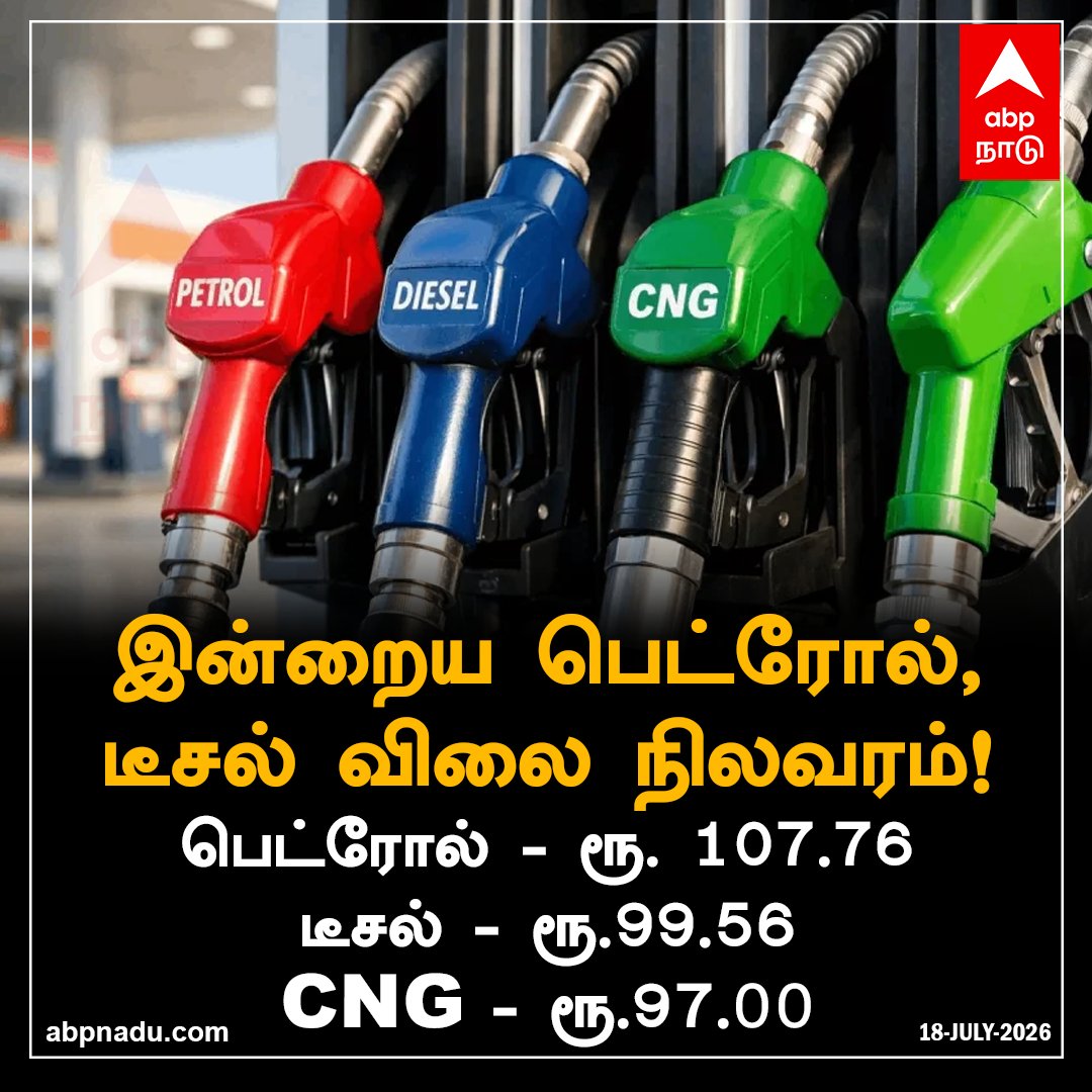 abpnadu's tweet photo. இன்றைய பெட்ரோல் - டீசல் விலை நிலவரம்!
https://t.co/wupaoCzH82 | #Petrol #Diesel #CNG #Rate #Tnnews #ABPnadu https://t.co/JMM3qVFXDX