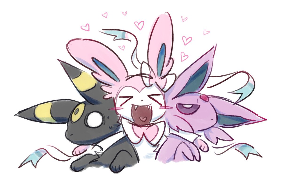 SugarSylvie's tweet photo. Umbreon, Espeon, and Sylveon hug! https://t.co/tc1ue6oXin