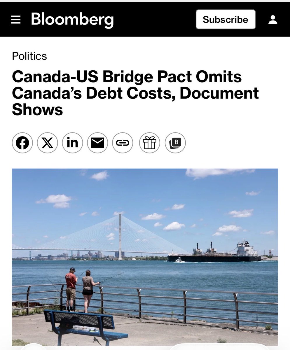 mario4thenorth's tweet photo. 🚨 BREAKING: Carney lied to Canadians on national television.

On CTV Sunday, he told Canadians about the Gordie Howe Bridge deal:

“We get the revenues. Then the servicing of the costs of the bridge and paying the debt of the bridge, and then what’s left over, there’s a split of that for 15 years.”

On Wednesday, Bloomberg obtained the actual agreement.

The document makes no mention of Canada’s interest expenses or debt payments.

“Net revenues” is defined as gross tolls minus operating costs: toll booths and snow removal. 

Not the $6.4 billion Canadian construction debt.

Which means the US starts collecting its 50% before Canada has recovered a single dollar of what Canada paid to build the bridge.

Canada paid 100%. 

Canada was supposed to keep 100% until repaid.

Now the US gets 50% of net operating revenue from day one, for 15 years, funneled into a US run economic development fund for Detroit.