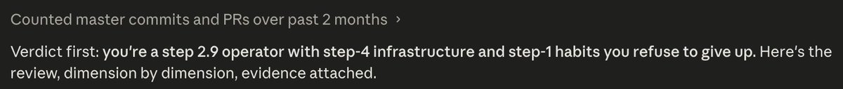 locationtba's tweet photo. asked Fable to audit my claude/codex session histories and PRs and got this. shits more real than therapy https://t.co/09cTZwMC69