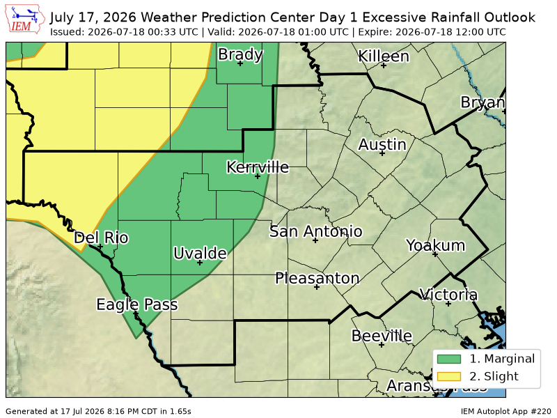 ScannerAtx's tweet photo. WPC issues Day 1 Slight Risk Excessive Rainfall Outlook at Jul 18, 0:33z for EWX https://t.co/48PU46xc7C https://t.co/IepUggx9YL