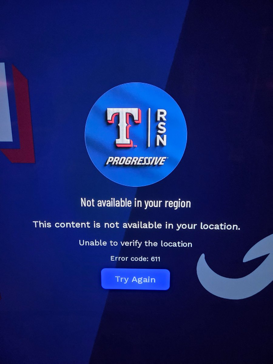 dkirwin15's tweet photo. @JaredSandler What's the move when I'm in the live place but the website (on my TV browser cause no app for LG 🤬) says the game isn't available in my location (McKinney)? Never had that problem on V+. @JaredSandler @Rangers @bzzr https://t.co/qkO4nqgFjI