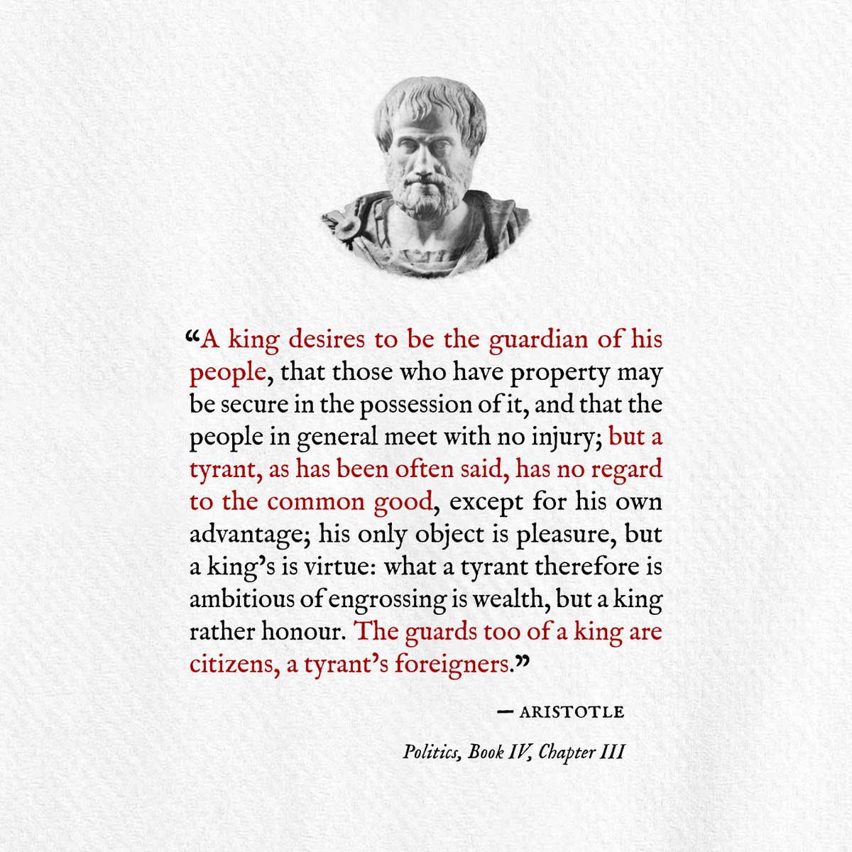 theploughdotink's tweet photo. A king desires to be the guardian of his people, that those who have property may be secure in the possession of it.

 — Aristotle: Politics, Book IV, Chapter III https://t.co/zHeWrjdS58