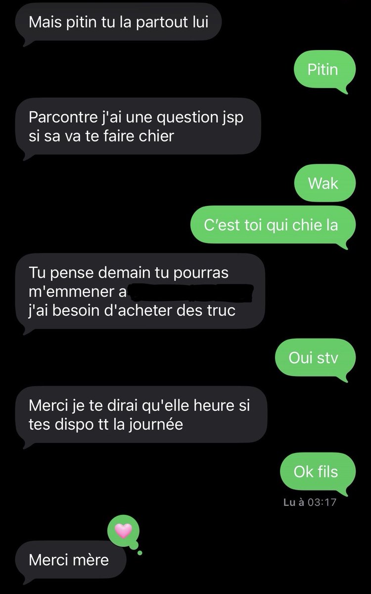 0Neptunee_'s tweet photo. Mon fils (mon petit frère de 13 ans), mon bb d’amour, qui m’envoie des messages depuis les toilettes à 3h du matin pour que je devienne son taxi. Grande sœur prime https://t.co/FSsz994bd5