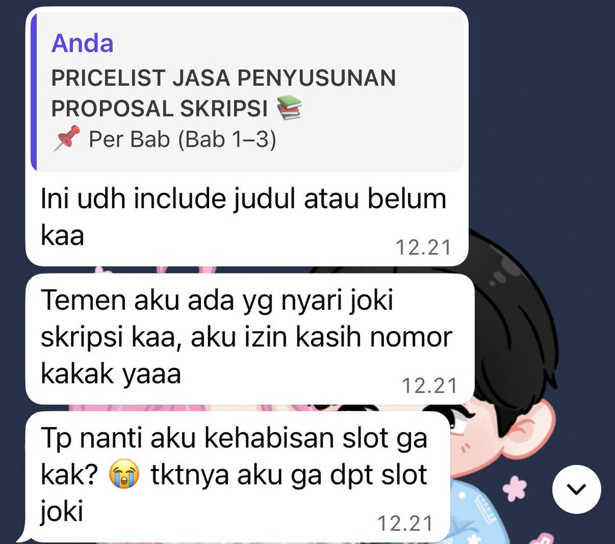 tdwitter's tweet photo. eh tenank sayank.. di aku pasti ada slot buat skripsi kok 🥰🥰💗💗💗 https://t.co/zqattiENR8