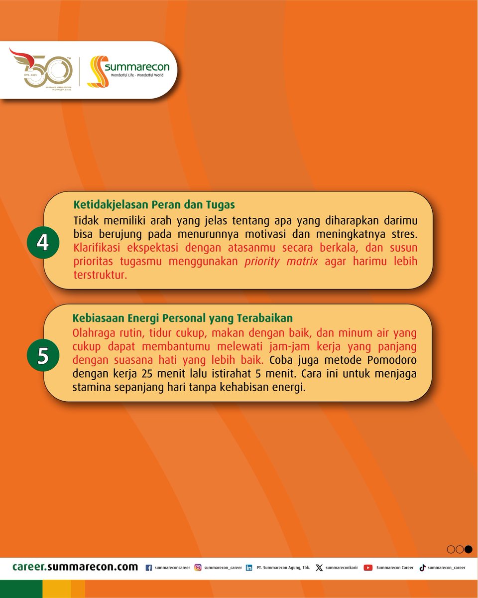 summareconkarir's tweet photo. Sudah tidur cukup, sudah makan, tapi tetap lelah di tengah hari kerja?
Energimu mungkin terkuras dari hal yang jarang disadari. Kenali dulu sumbernya, baru kamu bisa mengatasinya. π
Yuk simak slide selanjutnya!
#Summarecon #SummareconCareer #EnergyDrain #WorkplaceWellness https://t.co/dAZF0yua0H