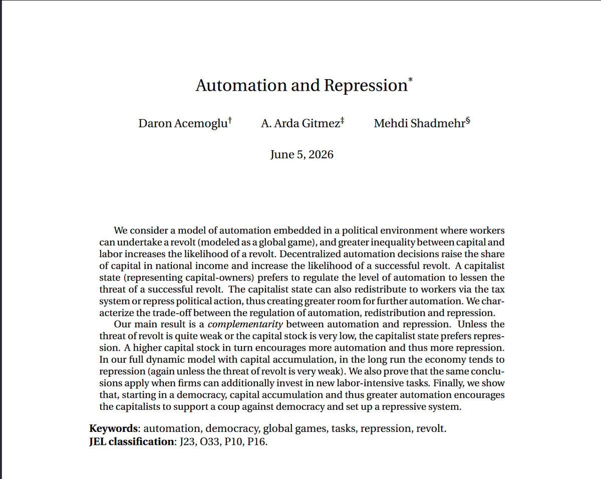 ToddBoogaloo's tweet photo. I feel like as though notion of stealing comes from fear of automation making skilled artist labor irrelevant (labor sub), that leads to IP defence. Reminds me of that socialist guy who wrote about how automation concentrates wealth inevitably leading to state repression. Oh ya! https://t.co/4r7SWZYSXH