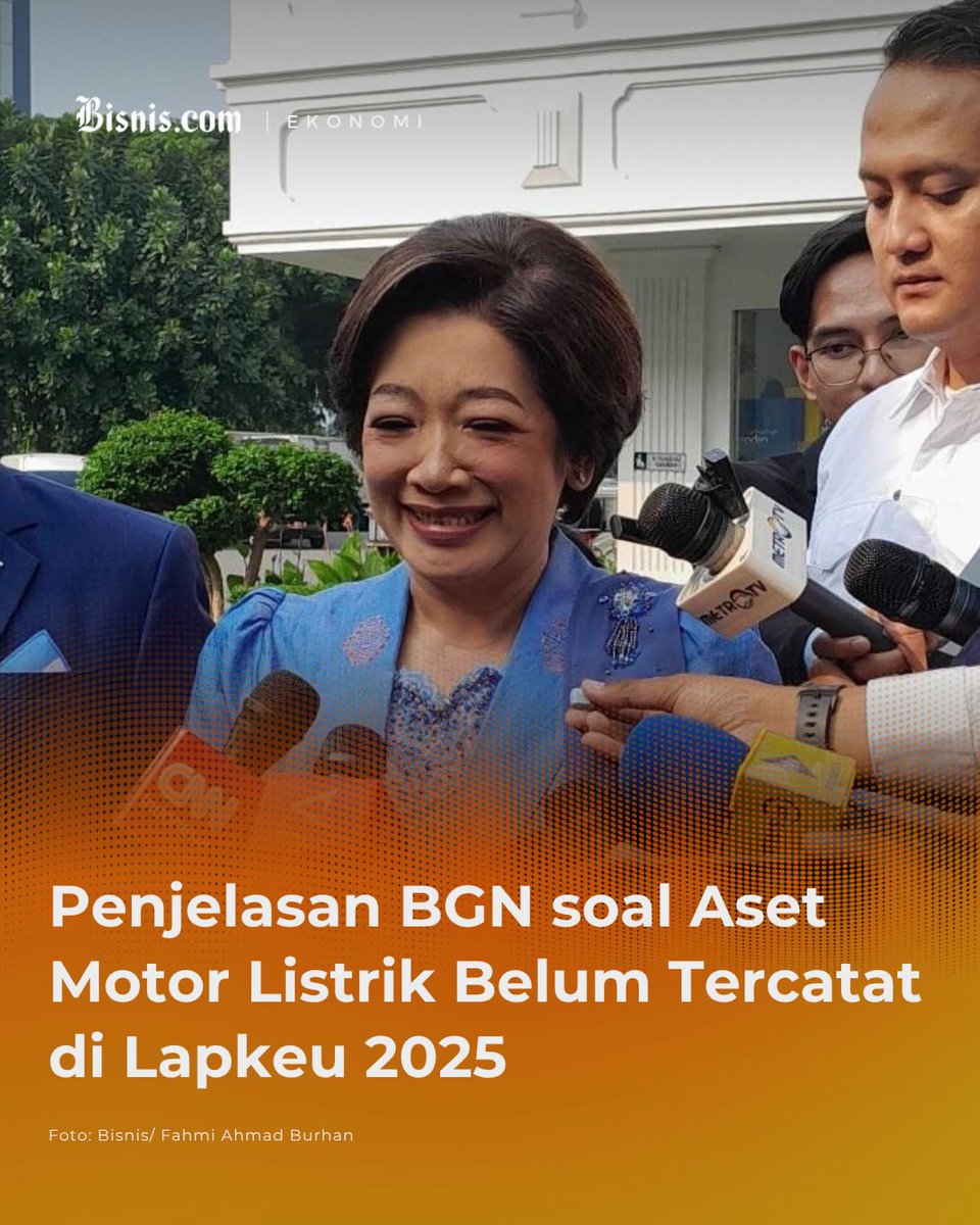Bisniscom's tweet photo. Badan Gizi Nasional (BGN) memberikan penjelasan terkait status aset pengadaan motor listrik yang belum tercatat sebagai aset peralatan dan mesin definitif dalam laporan keuangan tahun anggaran 2025. Wakil Kepala BGN Agustina Arumsari memaparkan bahwa… https://t.co/y39HDlIPSt https://t.co/T4PXwl6nkX