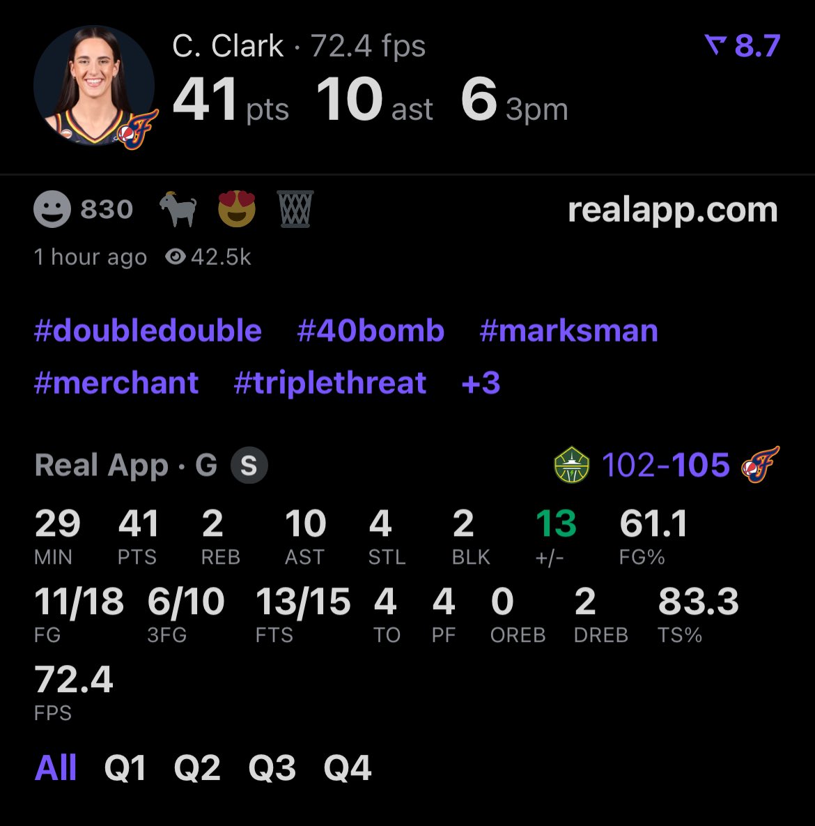 automaticnba's tweet photo. CAITLIN CLARK HEARD ALL THE NOISE AND RESPONDED

FIRST 40 PT, 10 AST GAME IN WNBA HISTORY https://t.co/0JTNEac77u