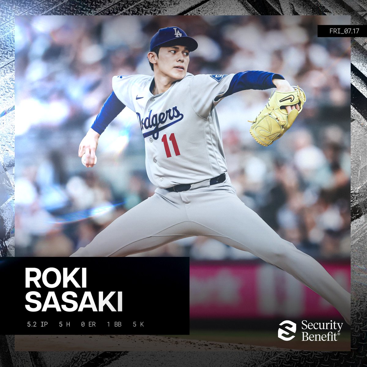 Dodgers's tweet photo. Roki starts the second half strong. https://t.co/M68OFK7qQT