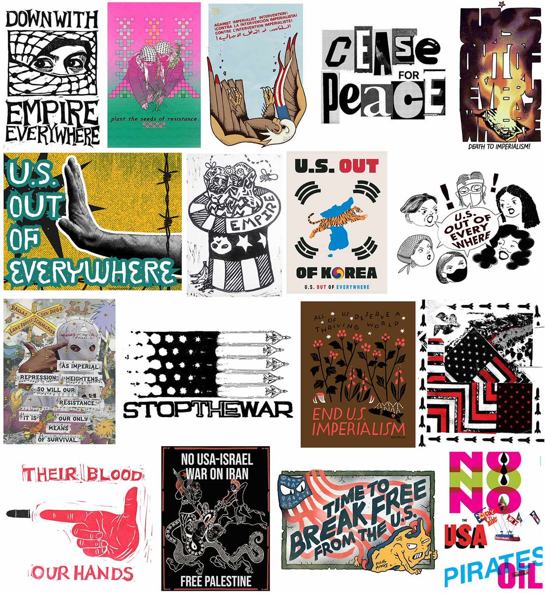 Justseeds's tweet photo. US Out of Everywhere: graphic package #2 is out on our free downloads page! A huge folder of high resolution images against empire. https://t.co/CHUSqn51jj