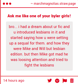 marchmagnolias's tweet photo. Mike tried to fight lesbyler in your dream????? not very woke of him. #notmymike #hesonlyhomophobictowardshimself https://t.co/UUop9kq59N